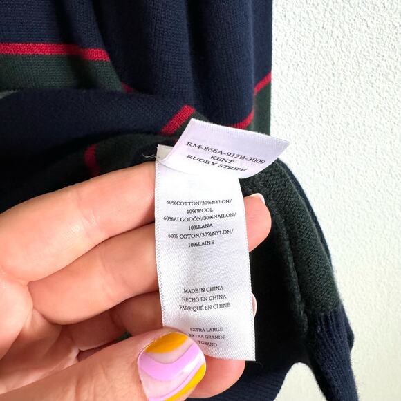 Rails Green Blue Stripe Kent Rugby Pullover Crew Neck Sweater Men’s XL NWT - Picture 5 of 7